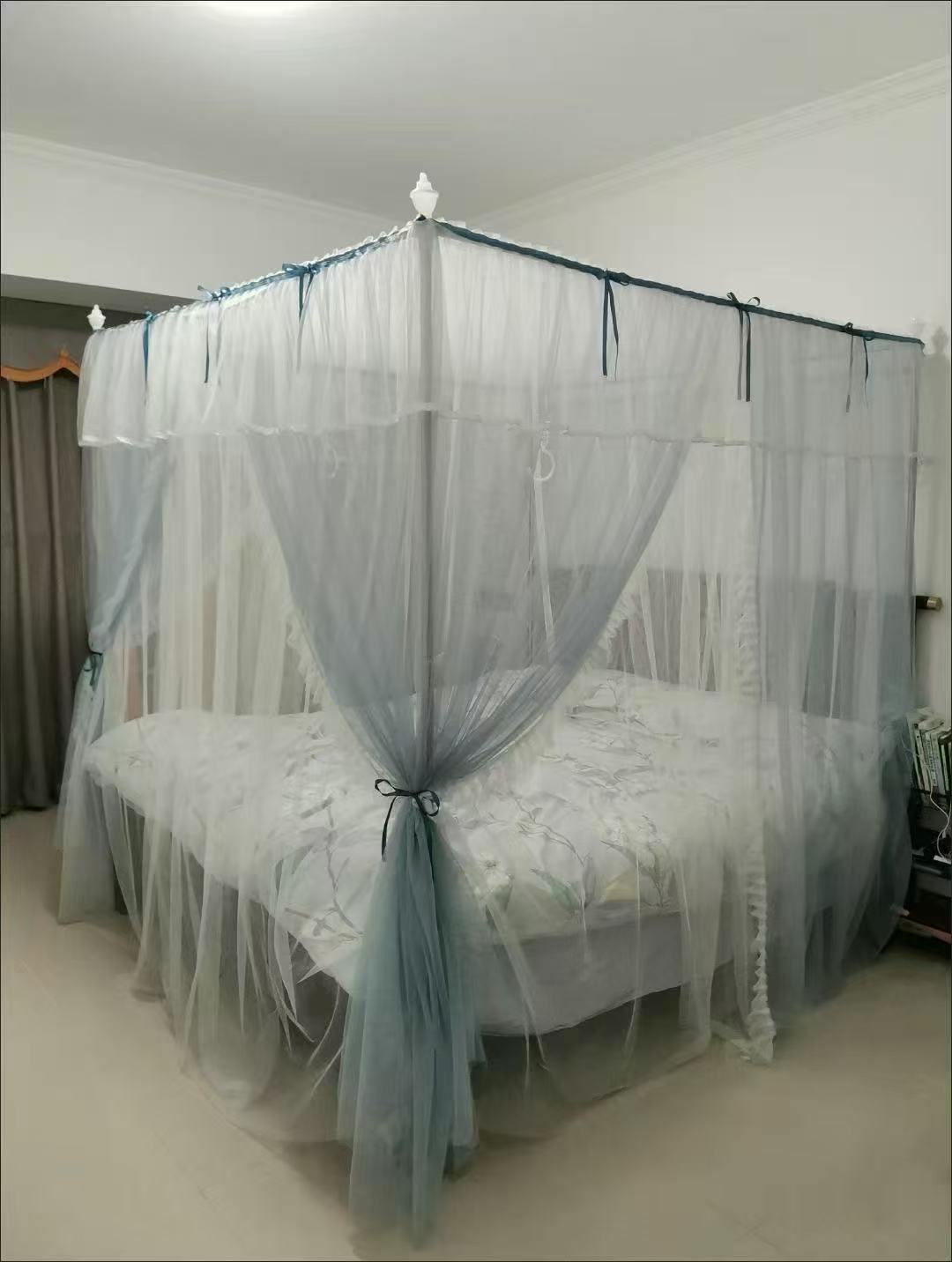 91家纺网 家纺一手货源 找家纺 宝莱利家纺 宫廷式落地双层防尘顶蚊帐 梦乡（升级25MM烤漆支架送风扇杆）