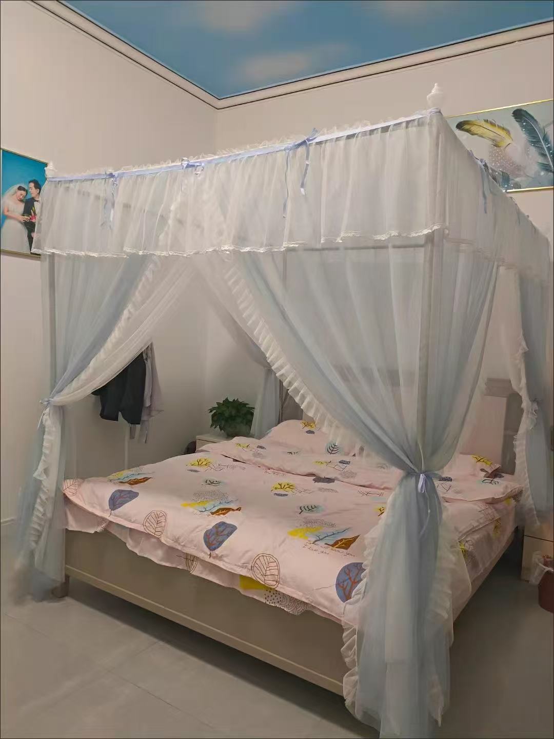 91家纺网 家纺一手货源 找家纺 宝莱利家纺 宫廷式落地双层防尘顶蚊帐 梦乡（升级25MM烤漆支架送风扇杆）