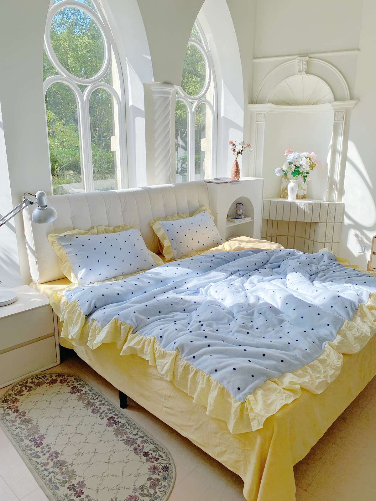 91家纺网 家纺一手货源 找家纺 （总）丽涵家纺 2025秋冬新品韩系牛奶绒波点小格子全棉花边四件套三件套