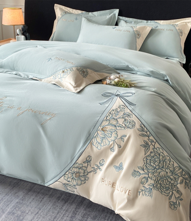 91家纺网 货源网 一件代发 网上商城 找家纺 桃园 长绒棉绣花四件套  夏被四件套  各种刺绣套件