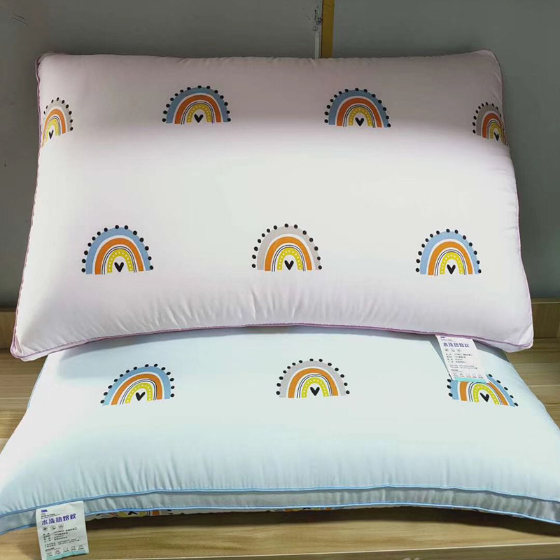彩虹亲肤热熔枕 磨毛印花夏季枕芯 抗菌防螨中高枕蓝色，粉色 10个起发.jpg