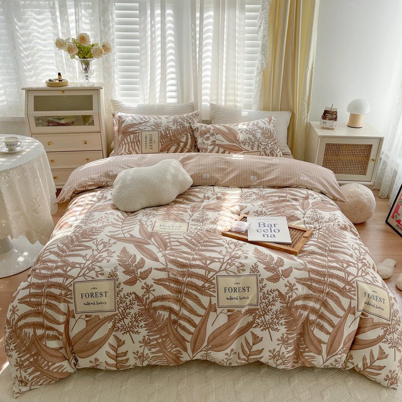 91家纺网 家纺一手货源 找家纺 顾里 2022新款13372全棉四件套-韩系全棉影棚图 复古藤蔓咖