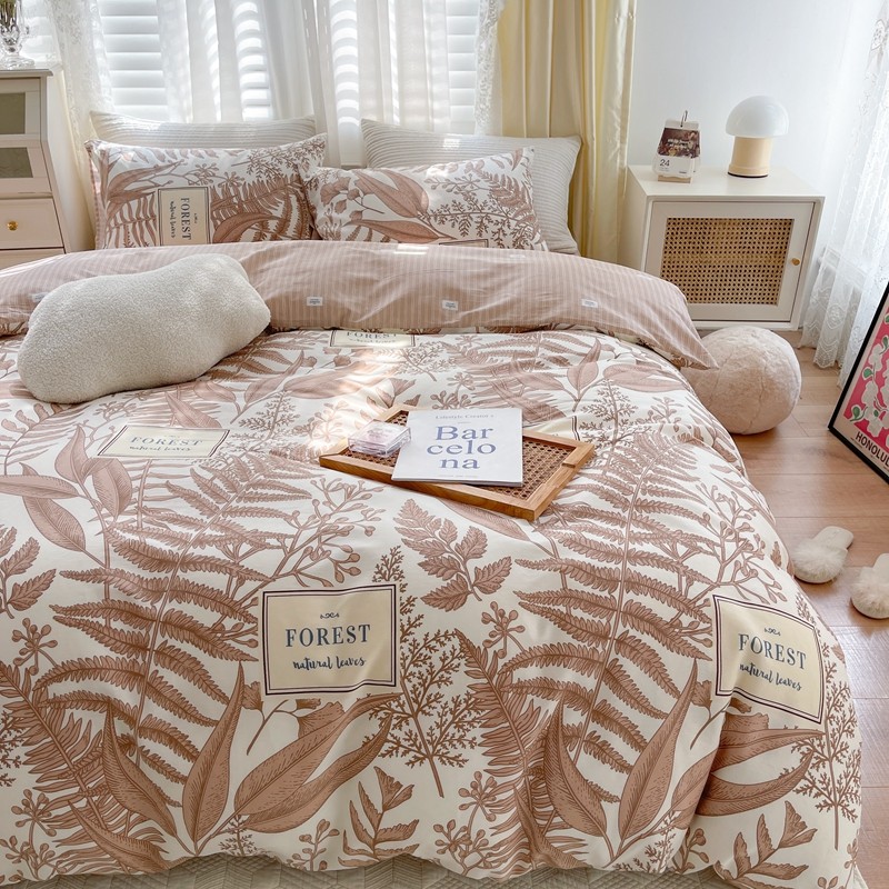 91家纺网 家纺一手货源 找家纺 顾里 2022新款13372全棉四件套-韩系全棉影棚图 复古藤蔓咖