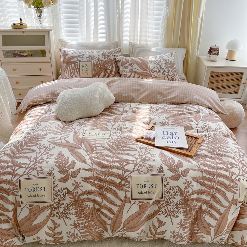 91家纺网 家纺一手货源 找家纺 顾里 2022新款13372全棉四件套-韩系全棉影棚图 复古藤蔓咖