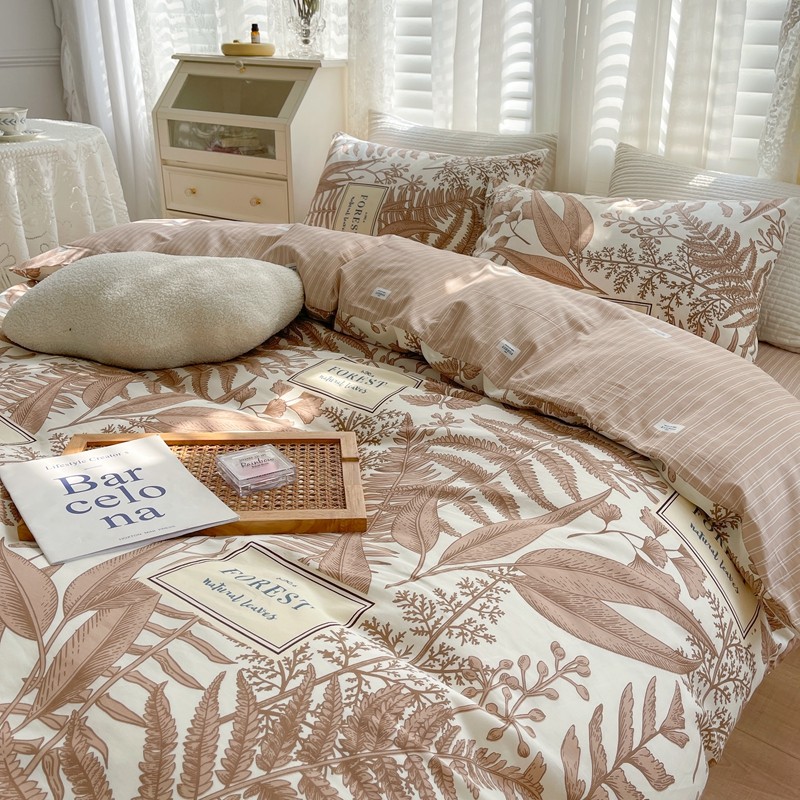 91家纺网 家纺一手货源 找家纺 顾里 2022新款13372全棉四件套-韩系全棉影棚图 复古藤蔓咖