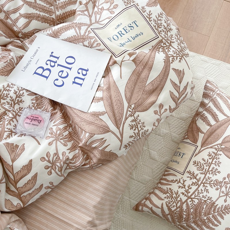 91家纺网 家纺一手货源 找家纺 顾里 2022新款13372全棉四件套-韩系全棉影棚图 复古藤蔓咖