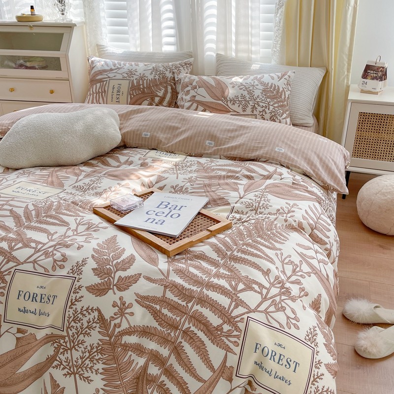 91家纺网 家纺一手货源 找家纺 顾里 2022新款13372全棉四件套-韩系全棉影棚图 复古藤蔓咖