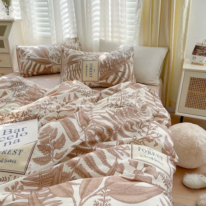 91家纺网 家纺一手货源 找家纺 顾里 2022新款13372全棉四件套-韩系全棉影棚图 复古藤蔓咖