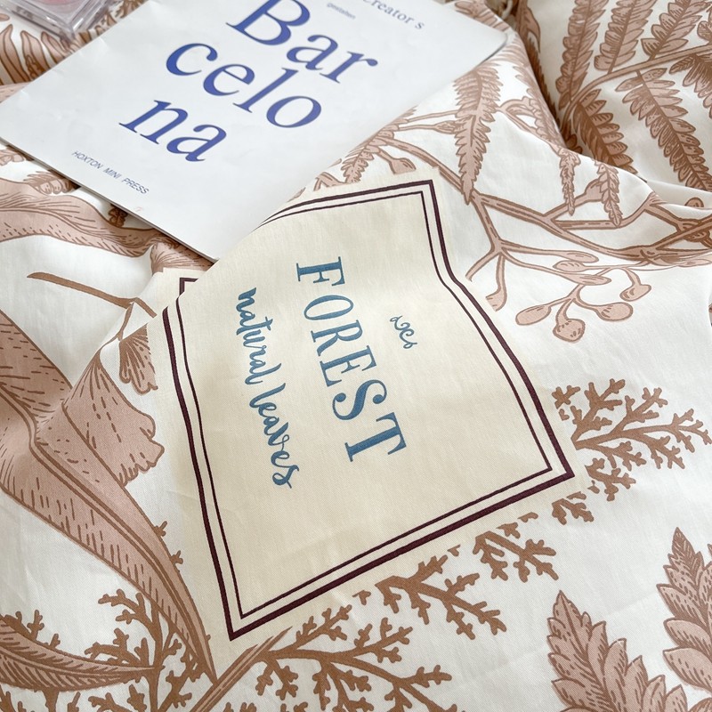 91家纺网 家纺一手货源 找家纺 顾里 2022新款13372全棉四件套-韩系全棉影棚图 复古藤蔓咖