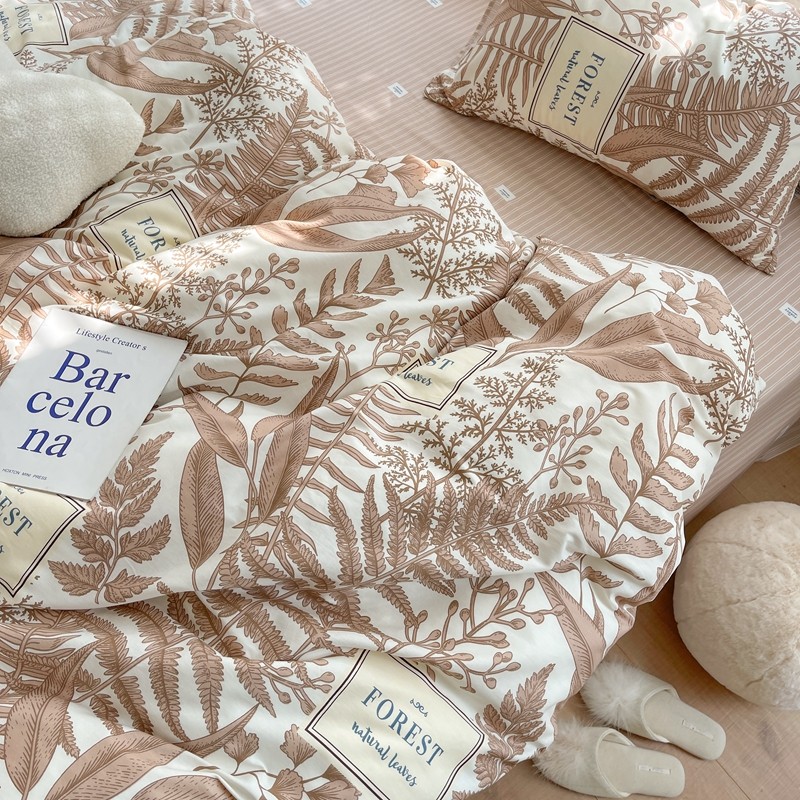 91家纺网 家纺一手货源 找家纺 顾里 2022新款13372全棉四件套-韩系全棉影棚图 复古藤蔓咖