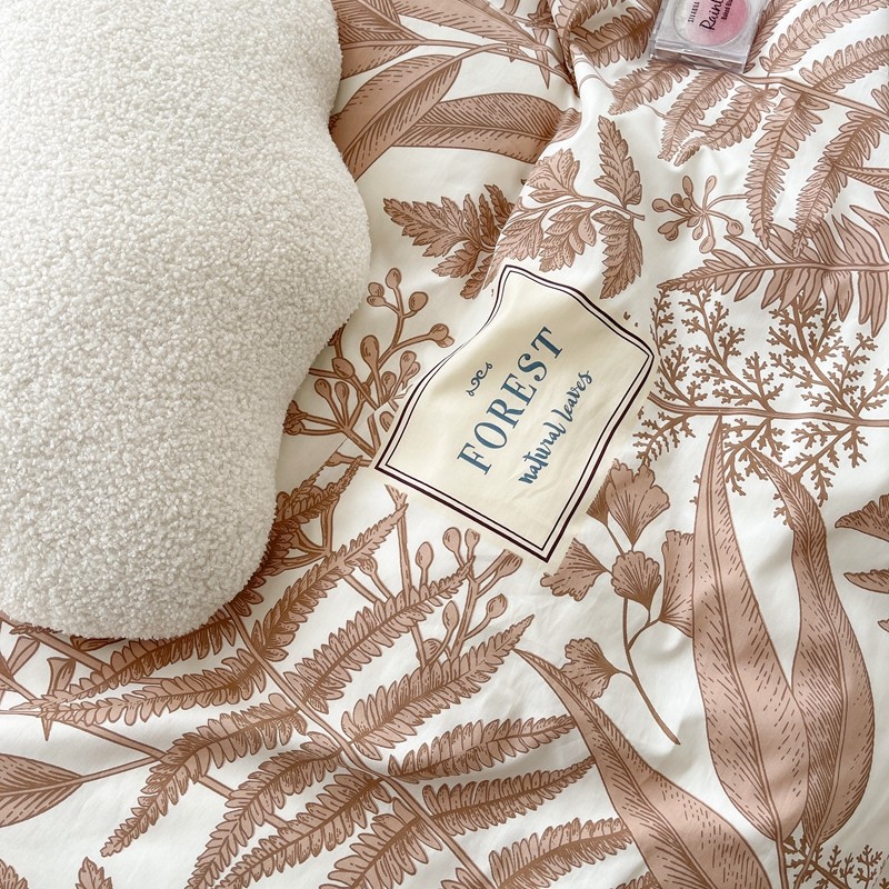 91家纺网 家纺一手货源 找家纺 顾里 2022新款13372全棉四件套-韩系全棉影棚图 复古藤蔓咖