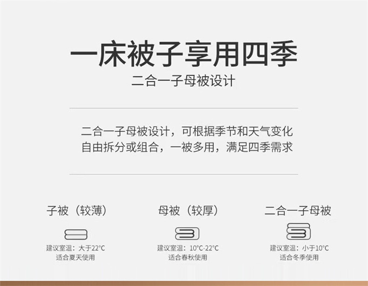 91家纺网 家纺一手货源 找家纺 2022新款全棉贡缎提花拉链款二合一子母被大豆纤维冬被双胎被芯 提花条纹款-白色