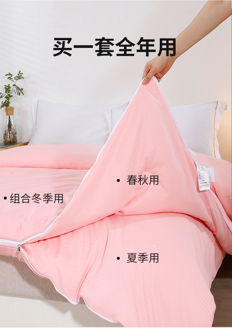 91家纺网 家纺一手货源 找家纺 七夜居 2022款雅棉贡缎提花拉链款二合一子母被 条纹款玉色