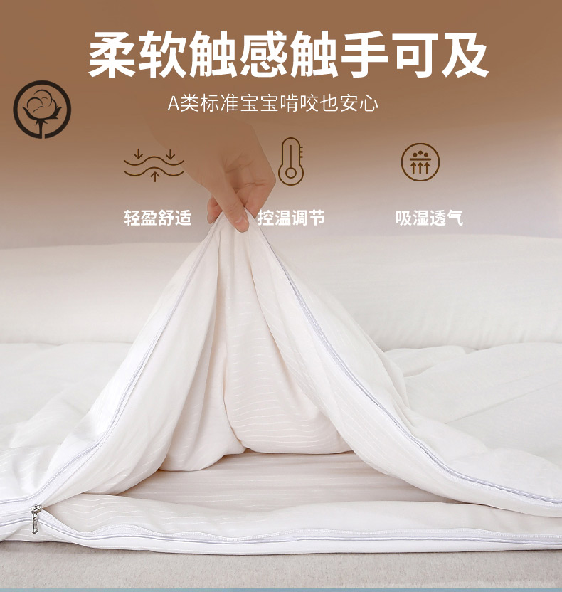 91家纺网 家纺一手货源 找家纺 七夜居 2022款雅棉贡缎提花拉链款二合一子母被 条纹款白色