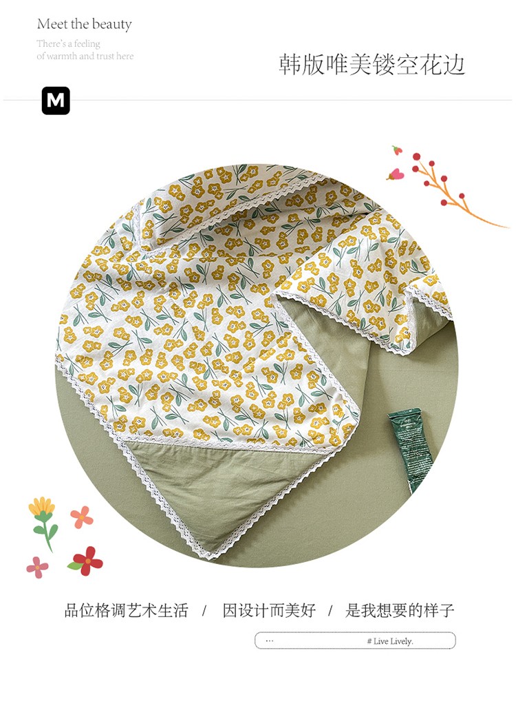 91家纺网 家纺一手货源 找家纺 寐禧 2023新款全棉水洗棉印花花边夏被 回忆-黄