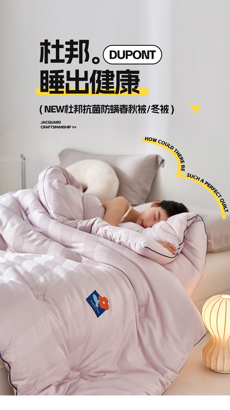 91家纺网 家纺一手货源 找家纺 莱福仕 2023新款A类杜邦防螨抗菌春秋被冬被被子被芯 赫本-浪漫粉紫