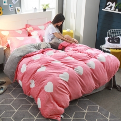 2017启发宜家风印花法莱绒四件套