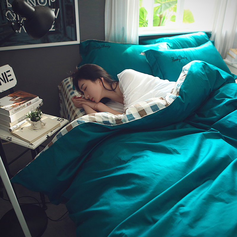 纯棉轻奢简约刺绣四件套模特图