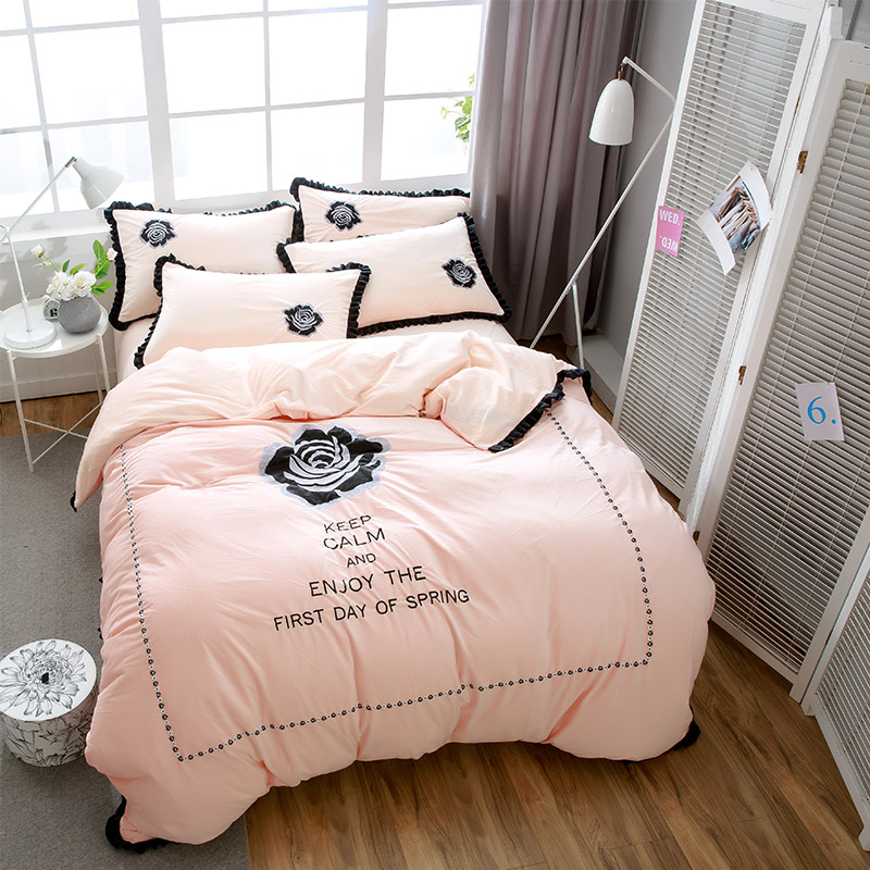 2017专版宝宝绒韩式刺绣花边四件套