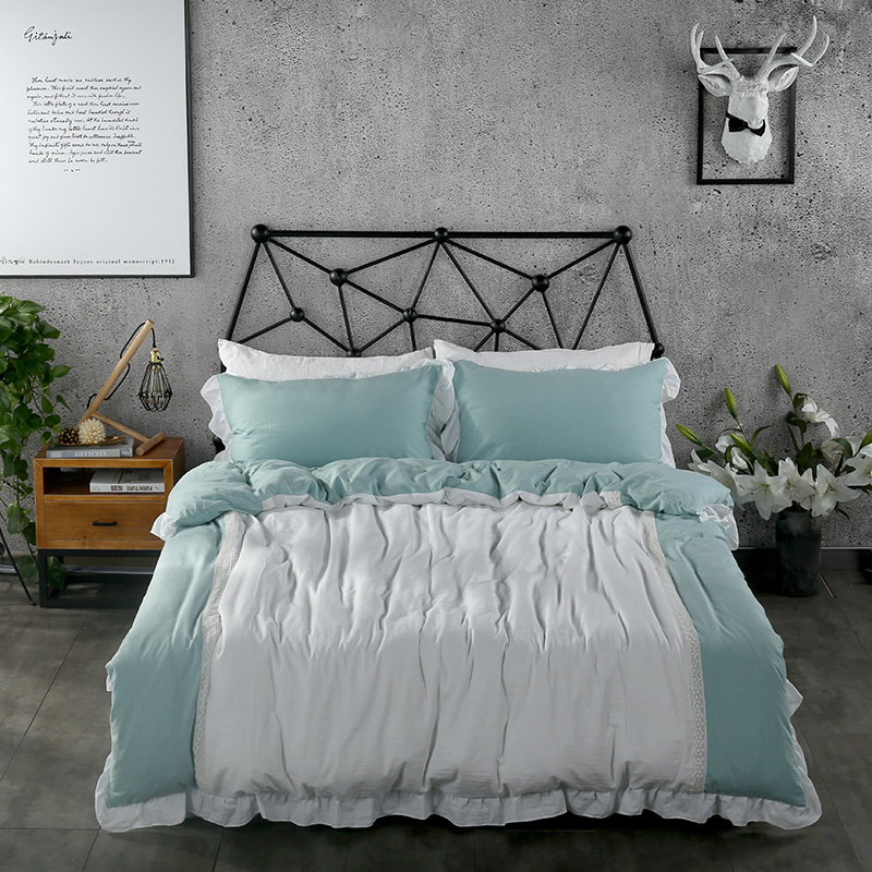 水洗棉床裙五件套 配抱枕套