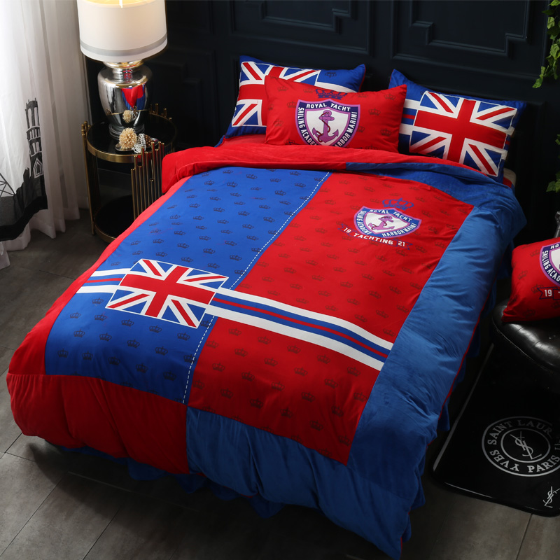 潮邦秋冬水晶绒四件套床裙式保暖加厚双面绒套件珊瑚绒