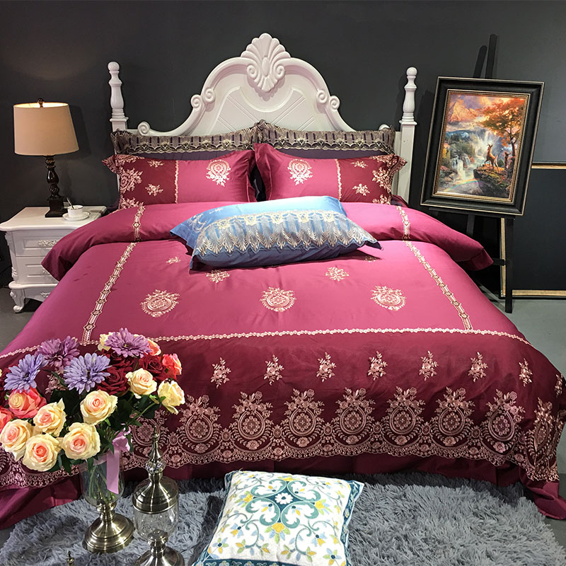 60S长绒棉蕾丝加绣花四件套