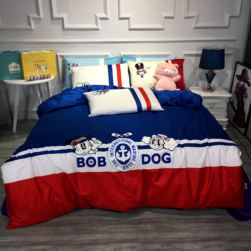 60S巴布豆卡通贴布绣花四件套