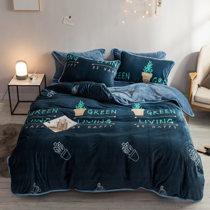 双面印花水晶绒四件套