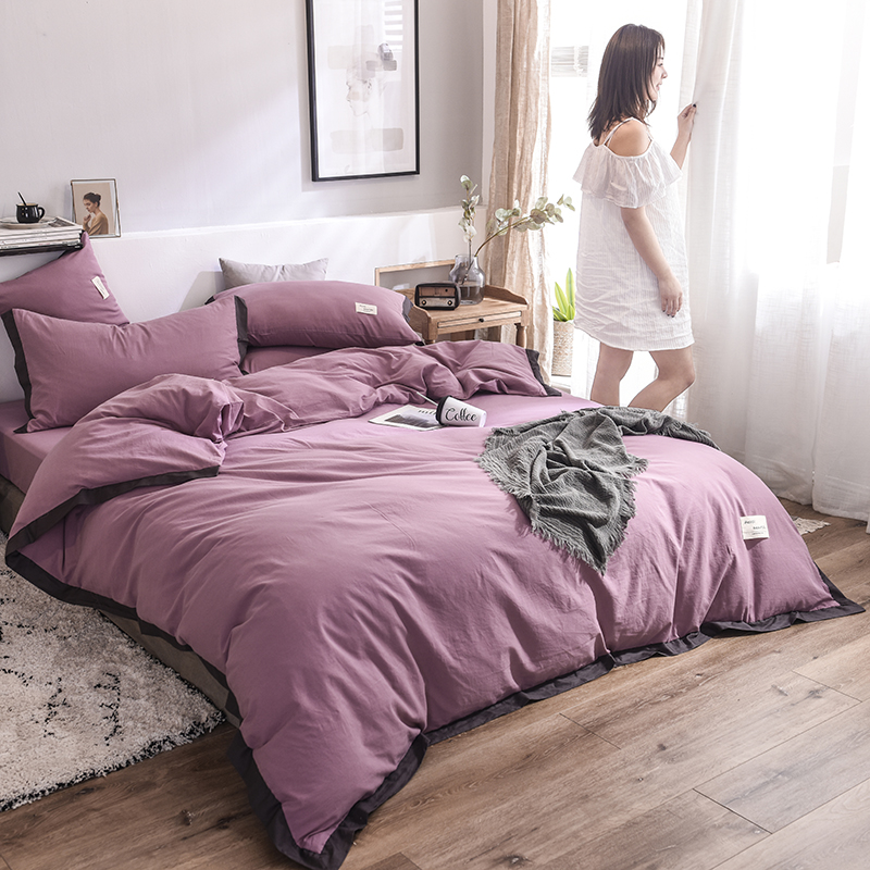 色织工艺款！全棉水洗棉四件套北拼色纯棉件套