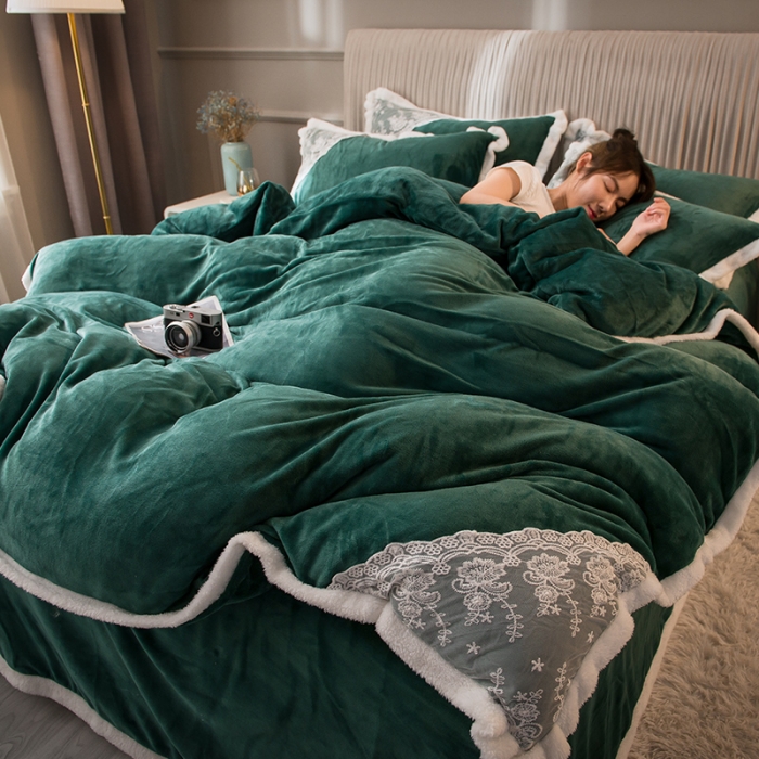 2020新款牛奶绒蕾丝边四件套