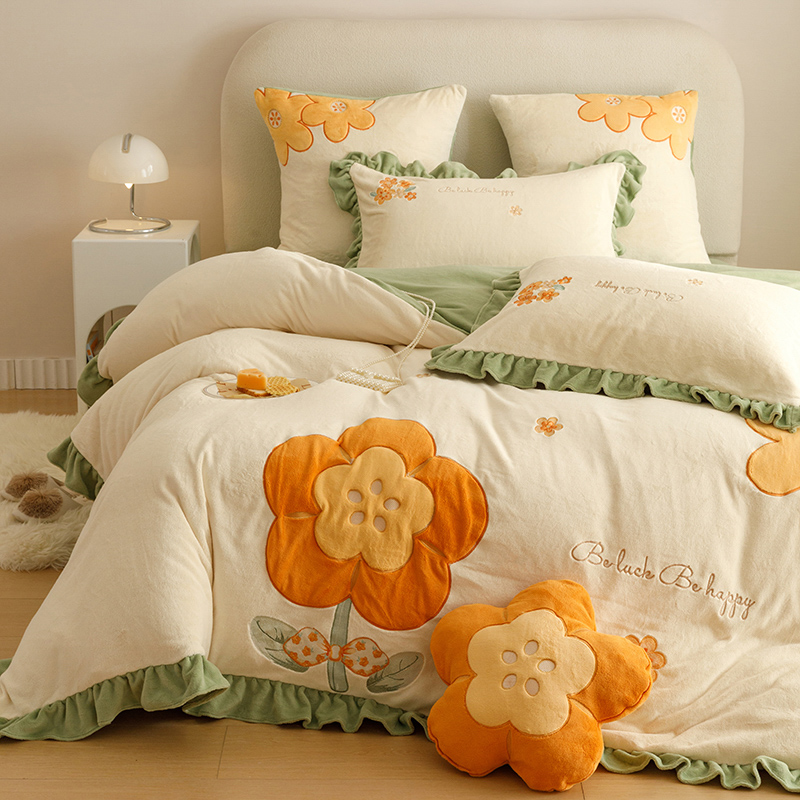 2023新款加厚韩版贴布绣花牛奶绒-梦之花系列