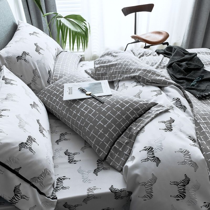 91家纺网 家纺一手货源 找家纺 慕梵 2019新款轻奢天丝绸四件套 斑马