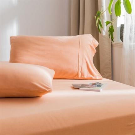 欧麦家 2019针织天竺棉纯色单枕套一对 玉橙色
