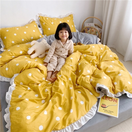 这里 2019新款棉加绒系列韩版带边四件套 波点黄