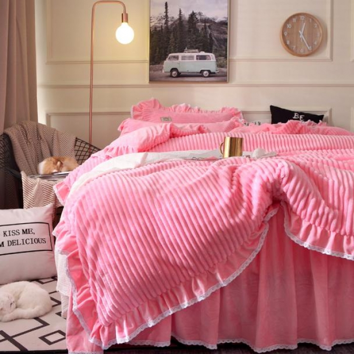 91家纺网 家纺一手货源 找家纺 唐人居 韩版宝宝绒四件套 2粉色