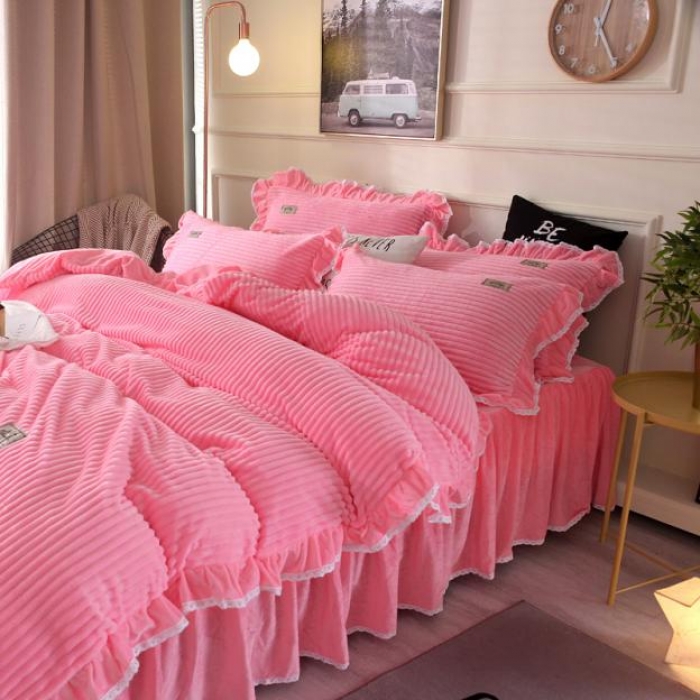 91家纺网 家纺一手货源 找家纺 唐人居 韩版宝宝绒四件套 2粉色