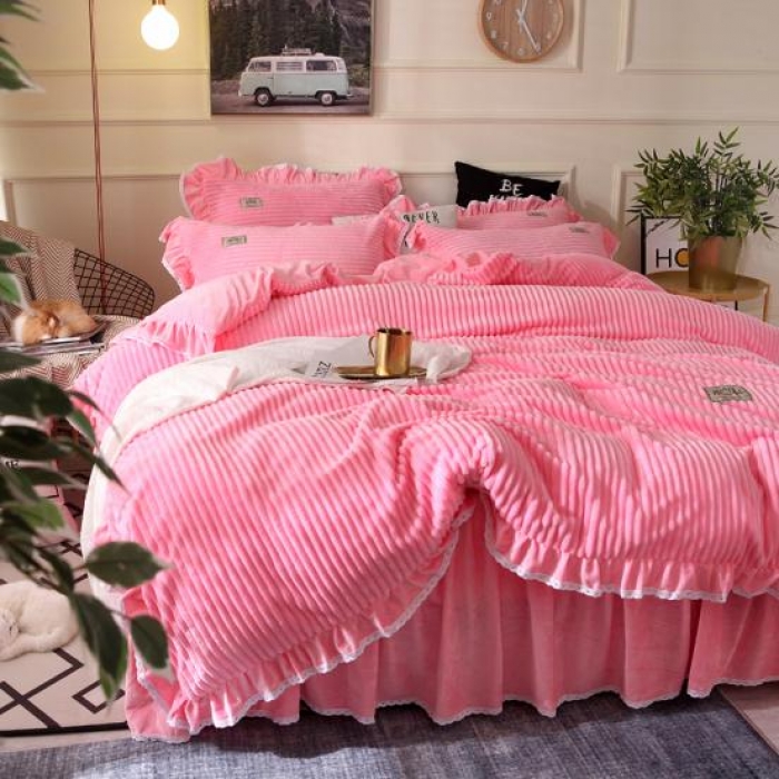 91家纺网 家纺一手货源 找家纺 唐人居 韩版宝宝绒四件套 2粉色