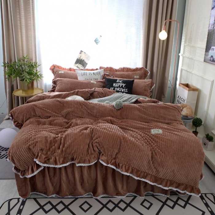 91家纺网 家纺一手货源 找家纺 唐人居 韩版宝宝绒四件套 4咖啡