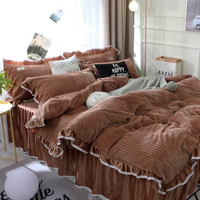 91家纺网 家纺一手货源 找家纺 唐人居 韩版宝宝绒四件套 4咖啡