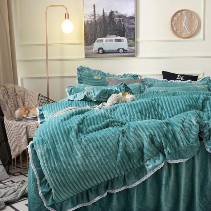 91家纺网 家纺一手货源 找家纺 唐人居 韩版宝宝绒四件套 7绿色