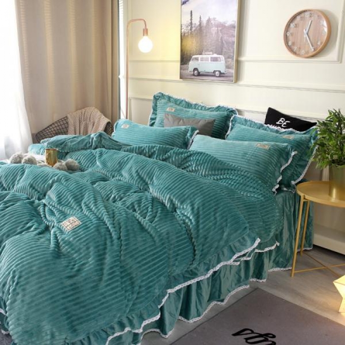 91家纺网 家纺一手货源 找家纺 唐人居 韩版宝宝绒四件套 7绿色