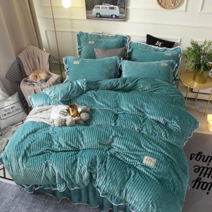 91家纺网 家纺一手货源 找家纺 唐人居 韩版宝宝绒四件套 7绿色