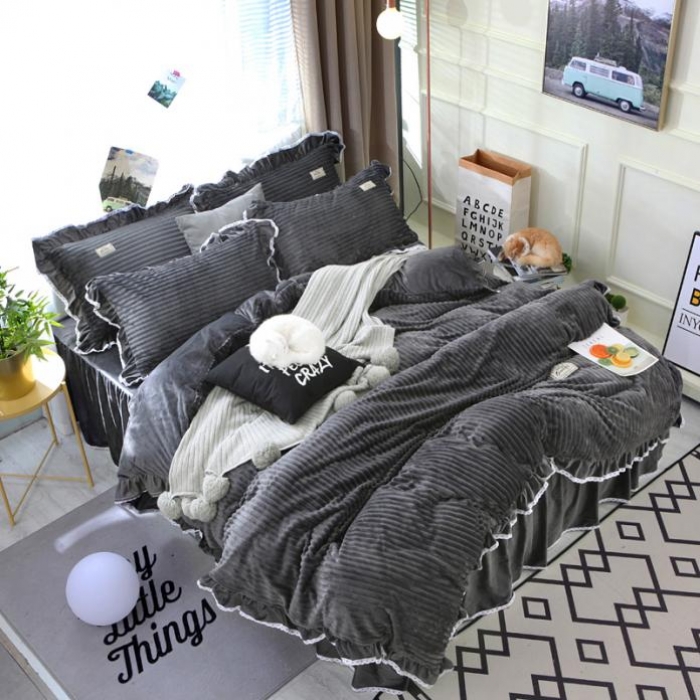 91家纺网 家纺一手货源 找家纺 唐人居 韩版宝宝绒四件套 8深灰