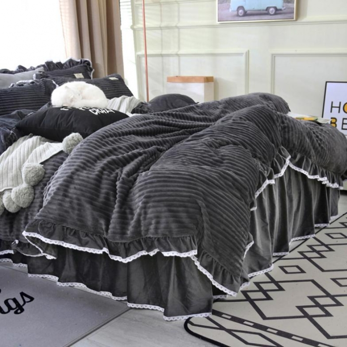 91家纺网 家纺一手货源 找家纺 唐人居 韩版宝宝绒四件套 8深灰