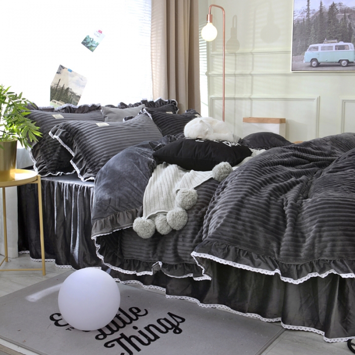 91家纺网 家纺一手货源 找家纺 唐人居 韩版宝宝绒四件套 8深灰