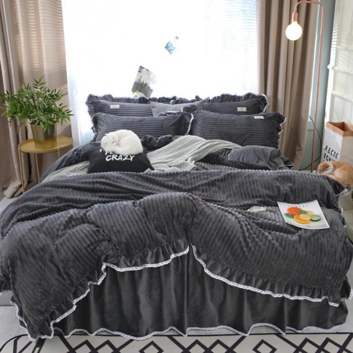 91家纺网 家纺一手货源 找家纺 唐人居 韩版宝宝绒四件套 8深灰