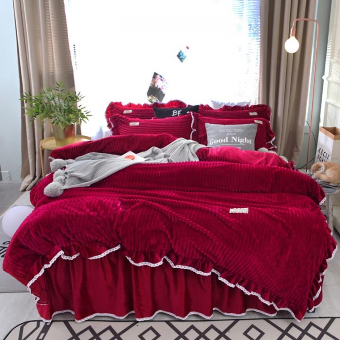 91家纺网 家纺一手货源 找家纺 唐人居 韩版宝宝绒四件套 9酱红