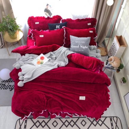 唐人居 韩版宝宝绒四件套 9酱红