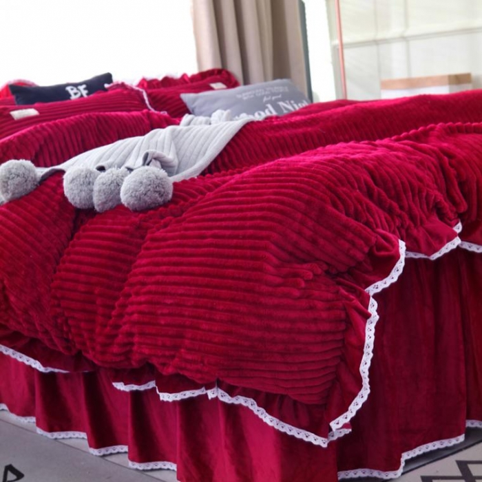 91家纺网 家纺一手货源 找家纺 唐人居 韩版宝宝绒四件套 9酱红