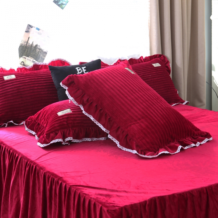 91家纺网 家纺一手货源 找家纺 唐人居 韩版宝宝绒四件套 9酱红